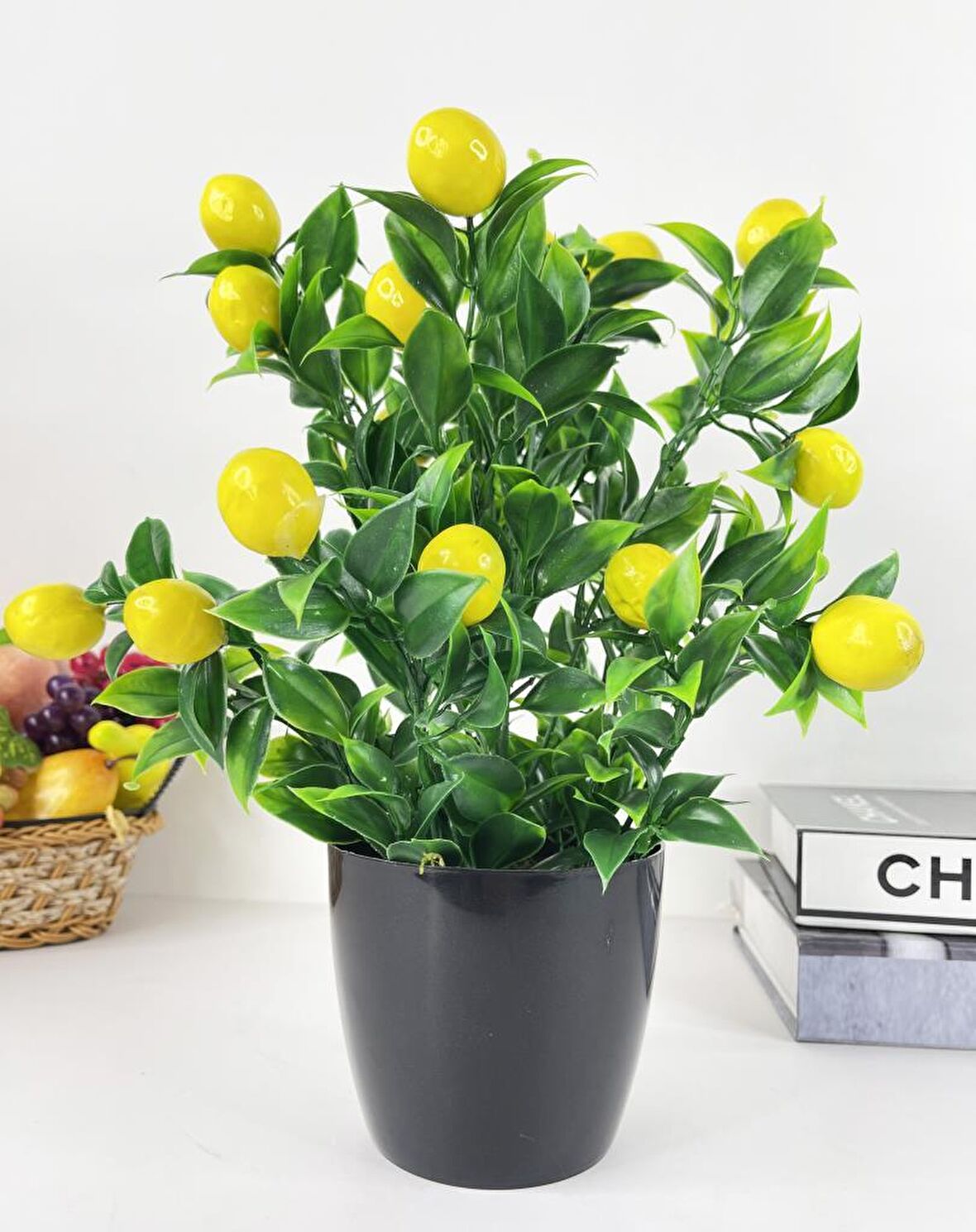 Yapay Çiçek Limon Ağacı Siyah Saksıda Limon 30cm 