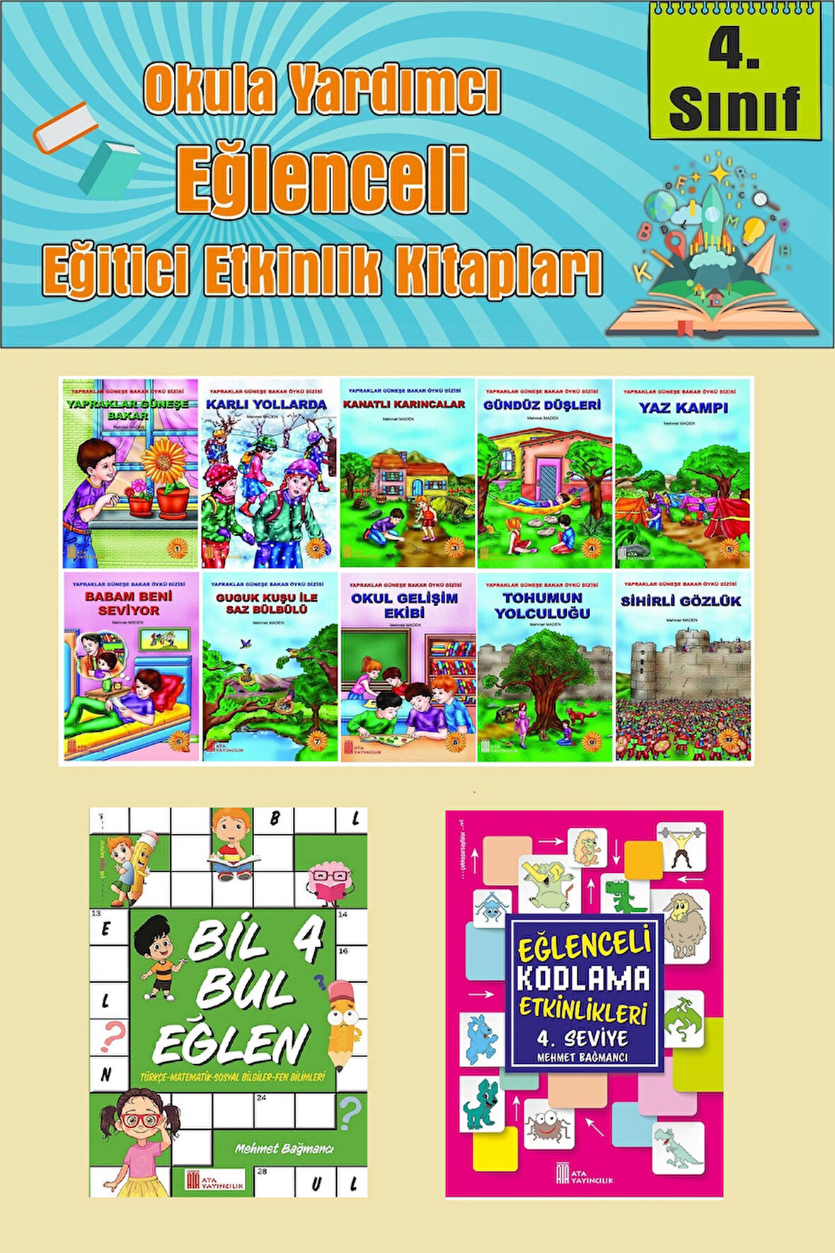 4.Sınıflar İçin Okumayı Sevdiren 10 lu Hikaye Seti -Bil Bul Eğlen-Kodlama (Okulda Evde Tatilde)