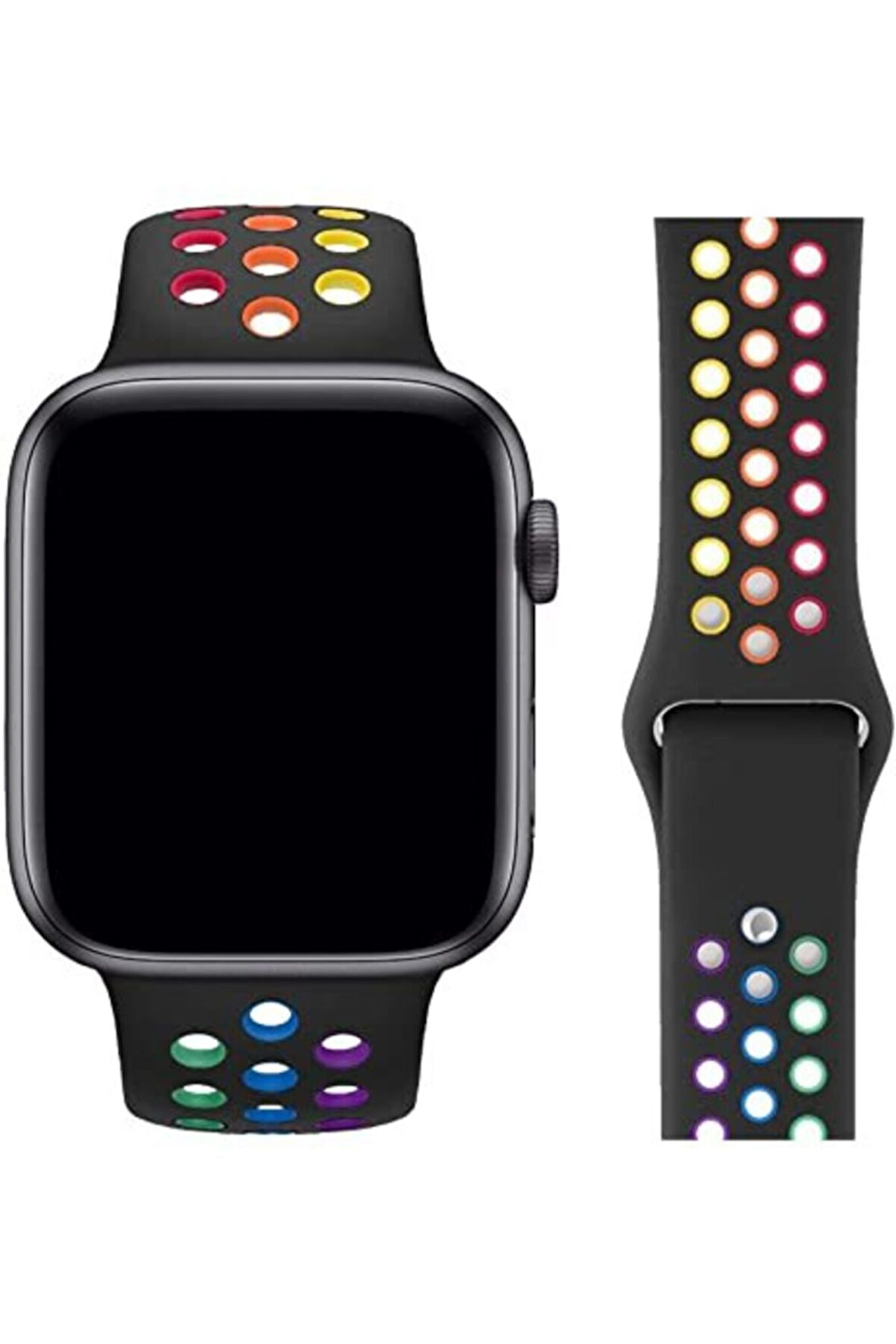 Apple Watch 42-44 Mm Uyumlu Delikli Renkli Silikon Kordon