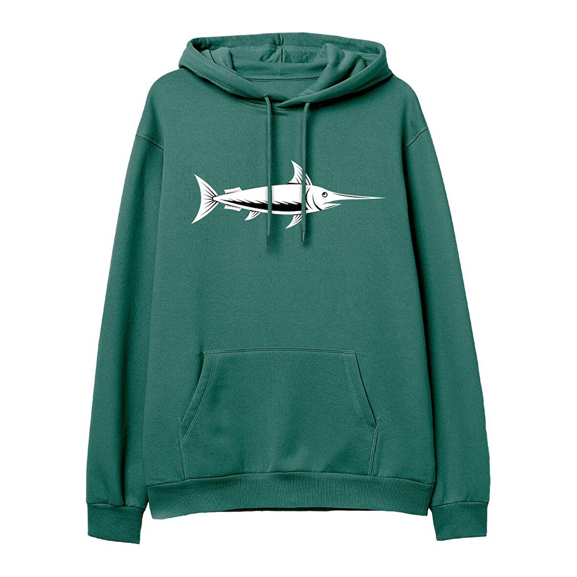 Fish  Baskılı Yeşil Hoodie