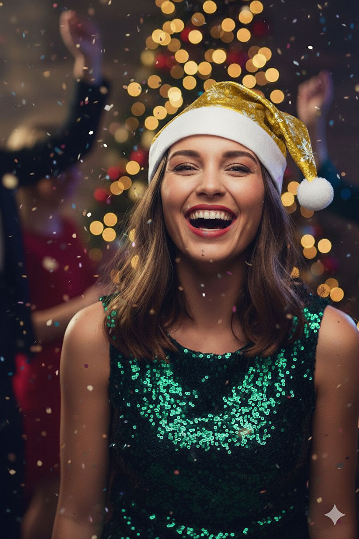 58 cm Parlak Kadife Gold Noel Baba Şapkası – Kardanesi Desenli Yılbaşı Parti Aksesuarı