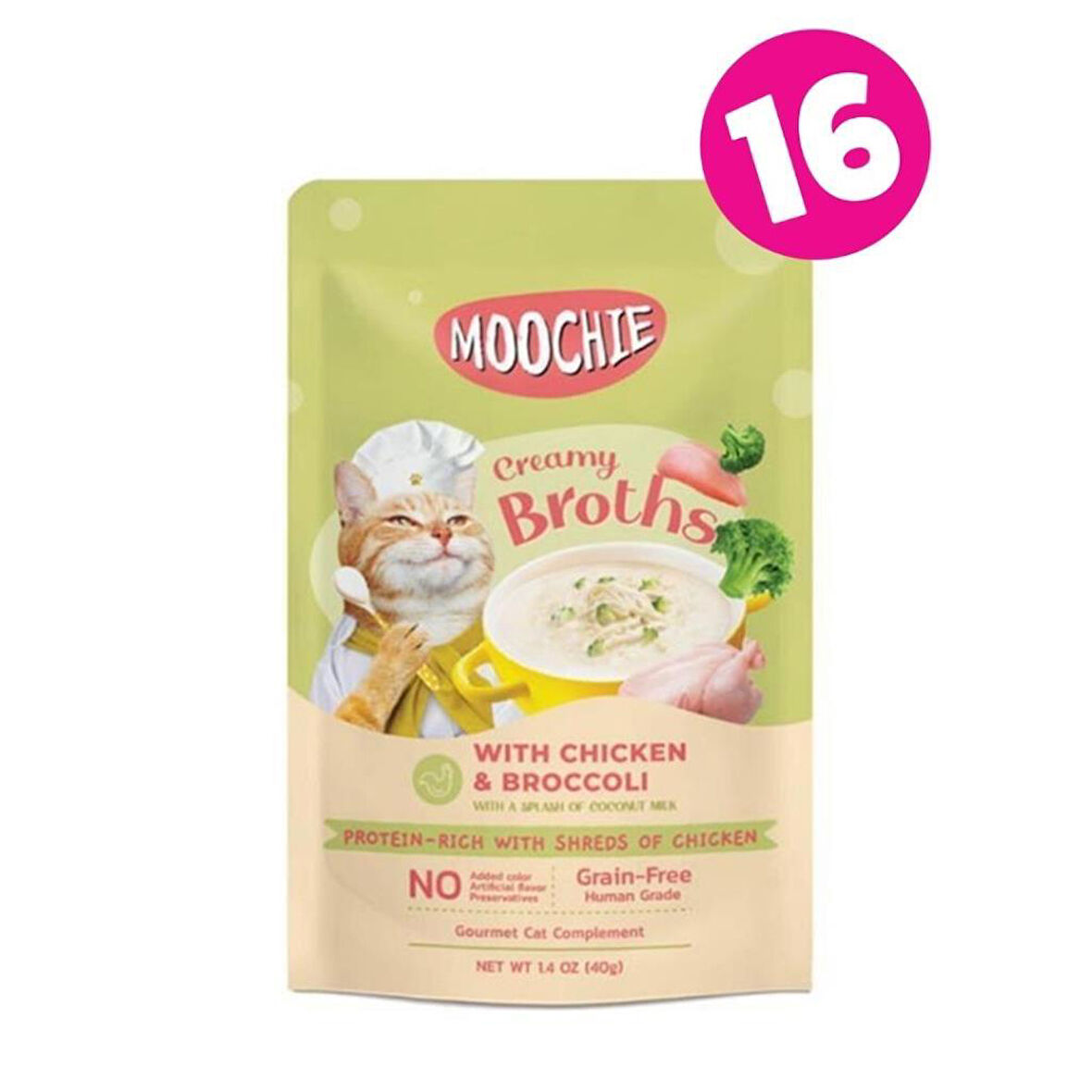 MOOCHIE Tavuklu ve Brokolili Kedi Çorbası 40gr X 16 ADET