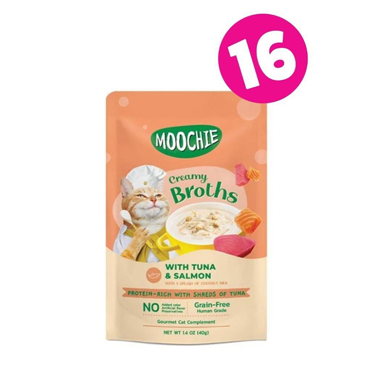 MOOCHIE Ton Balıklı ve Somonlu Kedi Çorbası 40gr X 16ADET