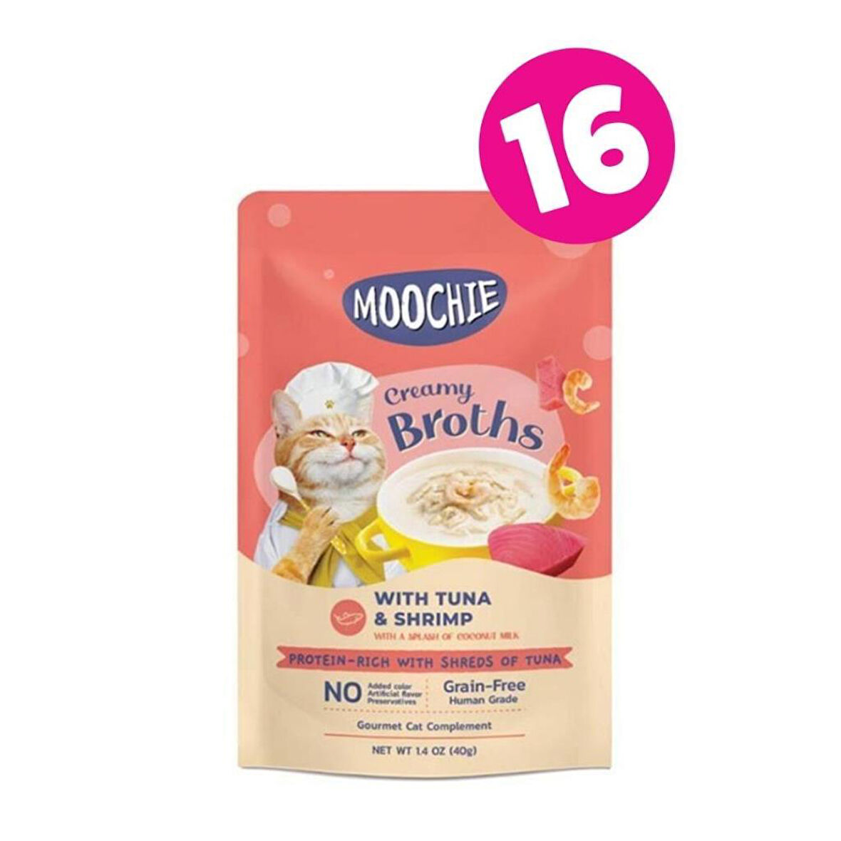 MOOCHIE Ton Balıklı ve Karidesli Kedi Çorbası 40gr X 16 ADET