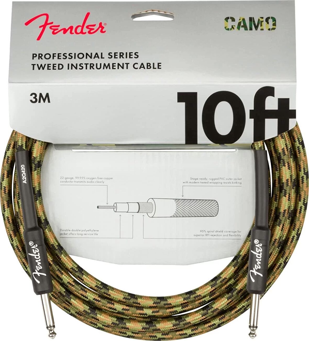 Fender Professional Düz/düz Uçlu 3m Woodland Camo Enstrüman Kablosu