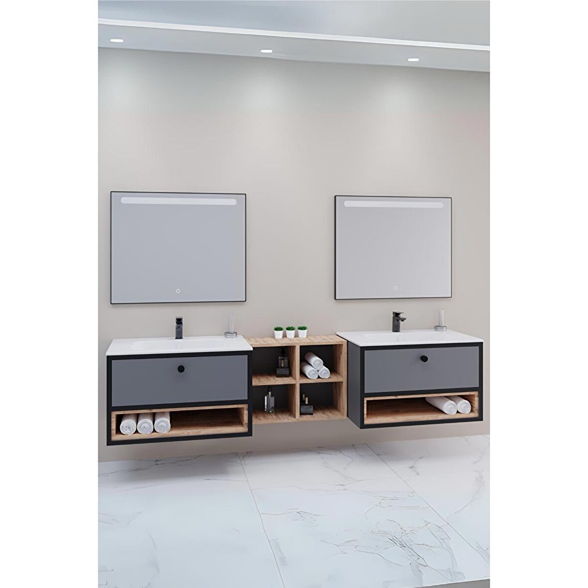 ESPERO 225 CM BEYAZ LAVABOLU BANYO DOLABI - BOY DOLAP HARİÇ