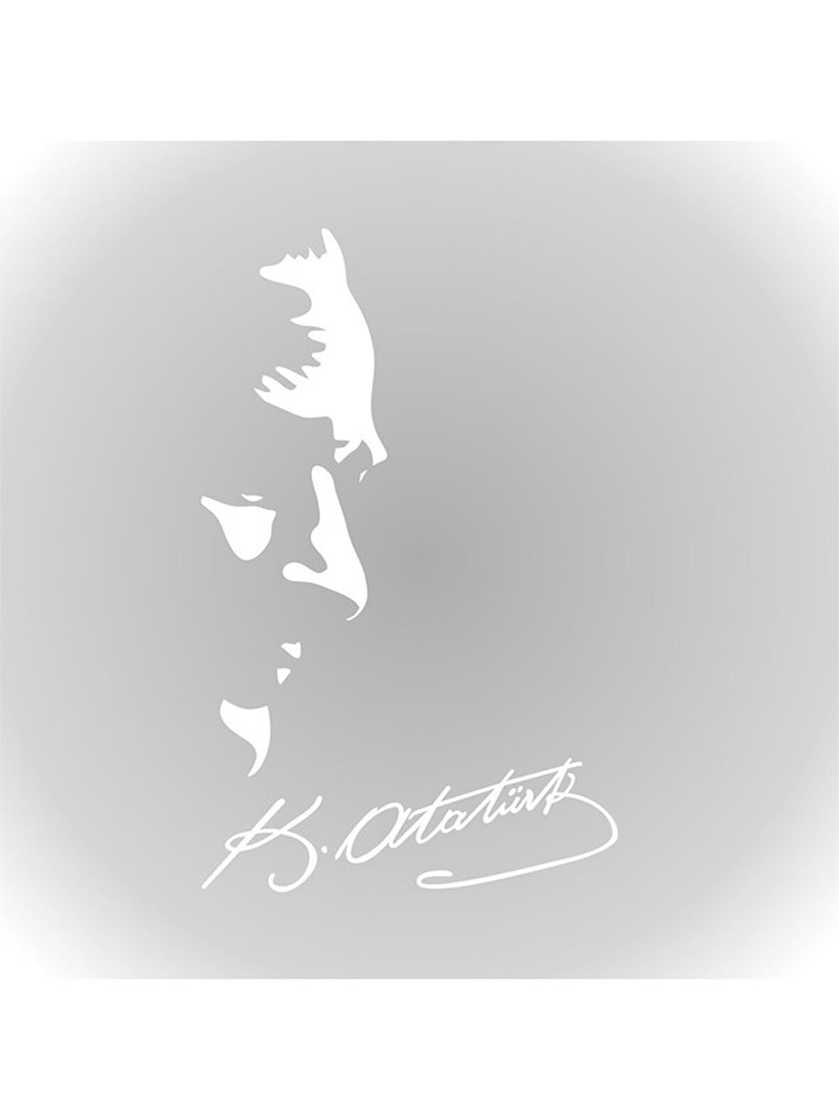 Gazi Mustafa Kemal Atatürk Silüeti ve Imza Oto Sticker 28CM Beyaz