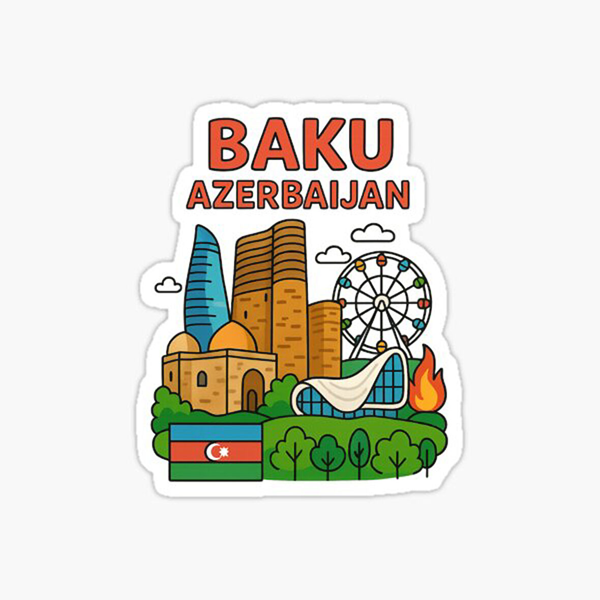 I Love Baku Azerbaycan Araba Oto Sticker Etiket 19CM