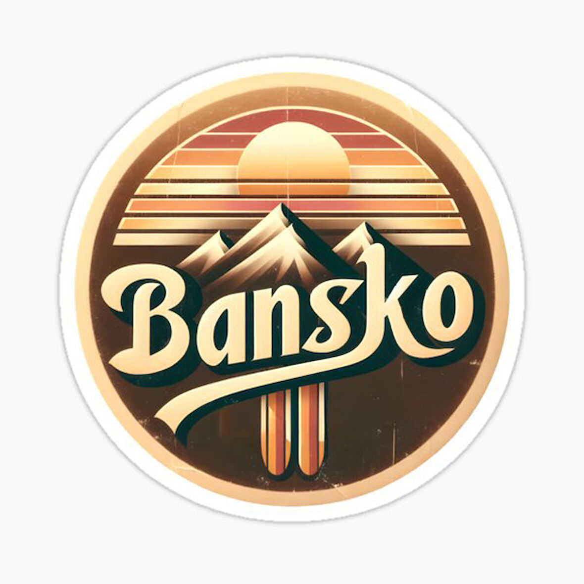 Nostaljik Bansko Kayak Merkezi Sticker Etiket 15CM