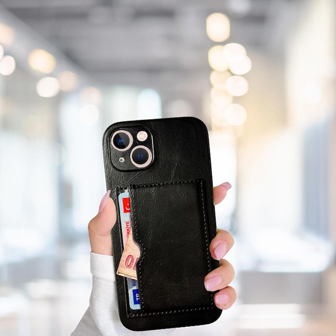 İPHONE 13 TLP KARTLIKLI STANDLI GLASE LÜX DERİ KILIF