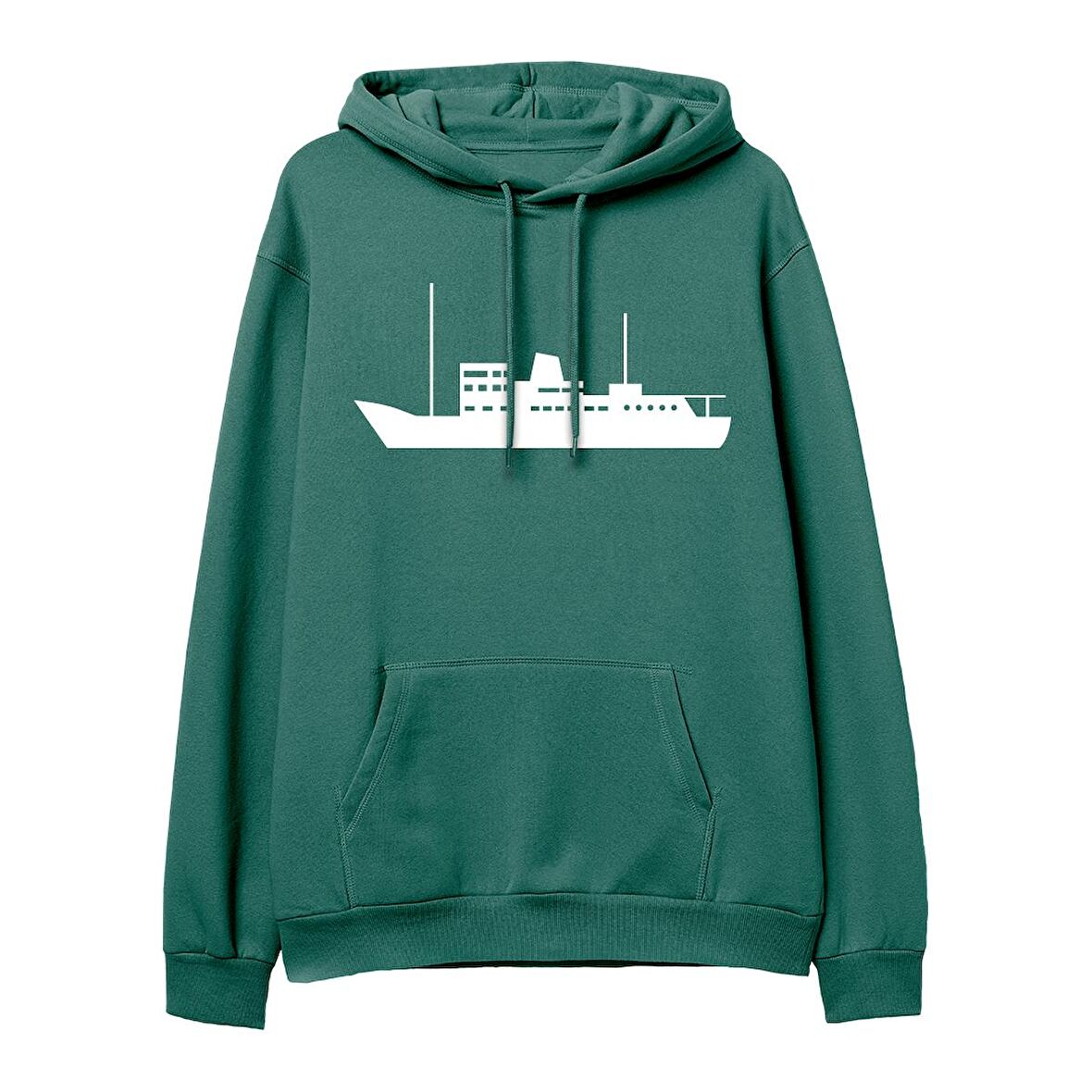 Ship  Baskılı Yeşil Hoodie