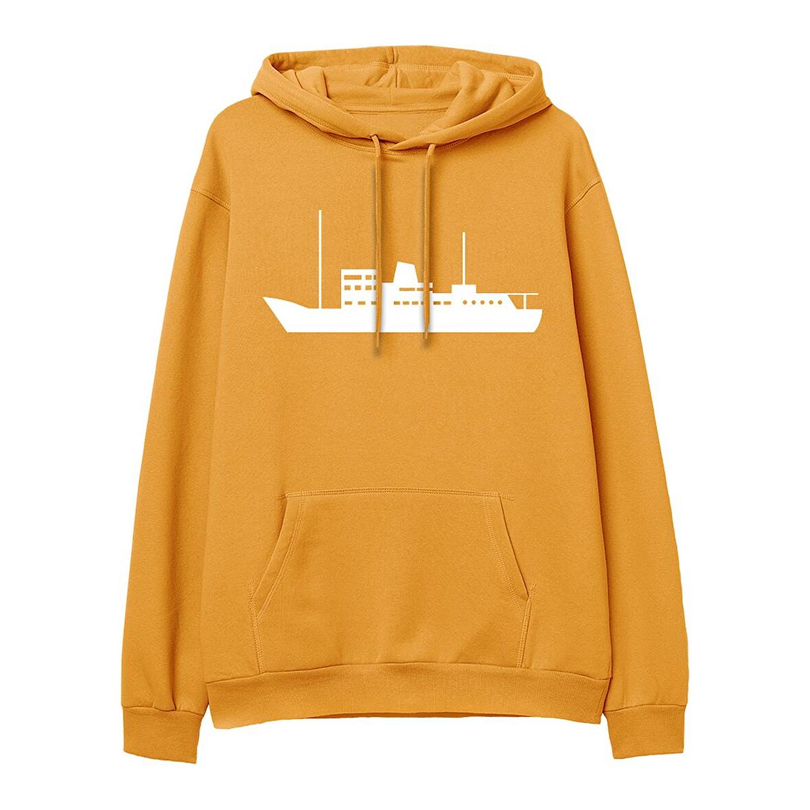 Ship Baskılı Hoodie-Portakal