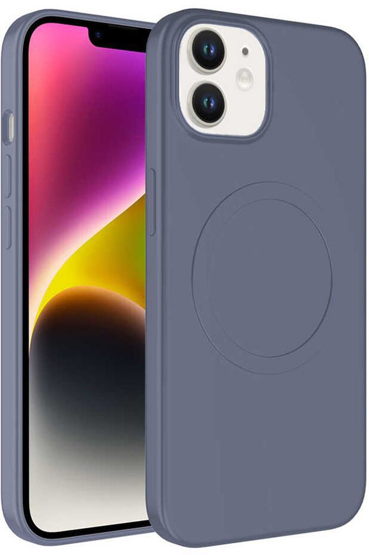 Apple iPhone 12 Kılıf Magsafe Wireless Şarj Özellikli Pastel Renk Silikon Mat Kapak