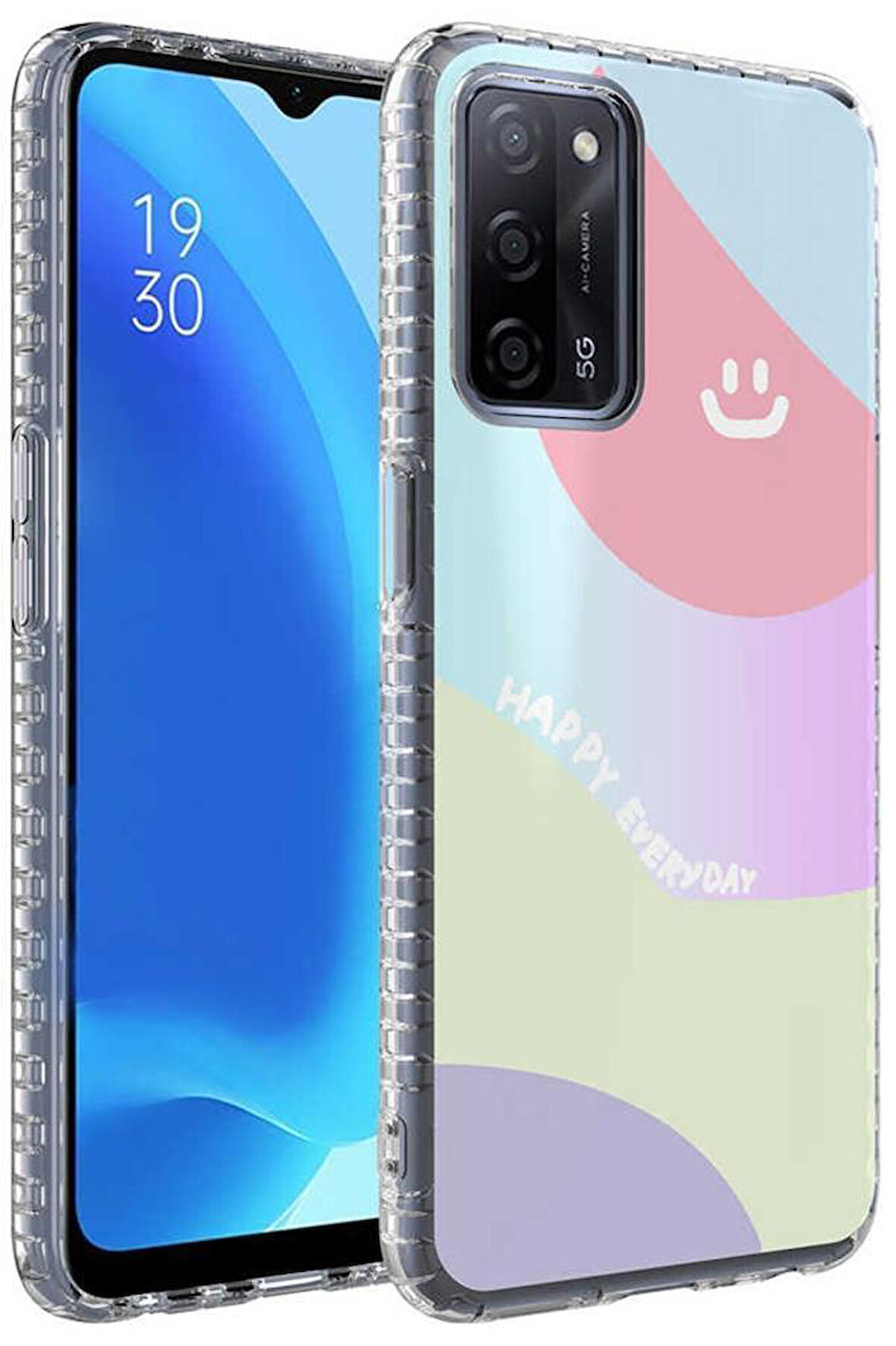 Oppo A54 4G Kılıf Airbag Kenarlı Renkli Desenli Elegans Silikon