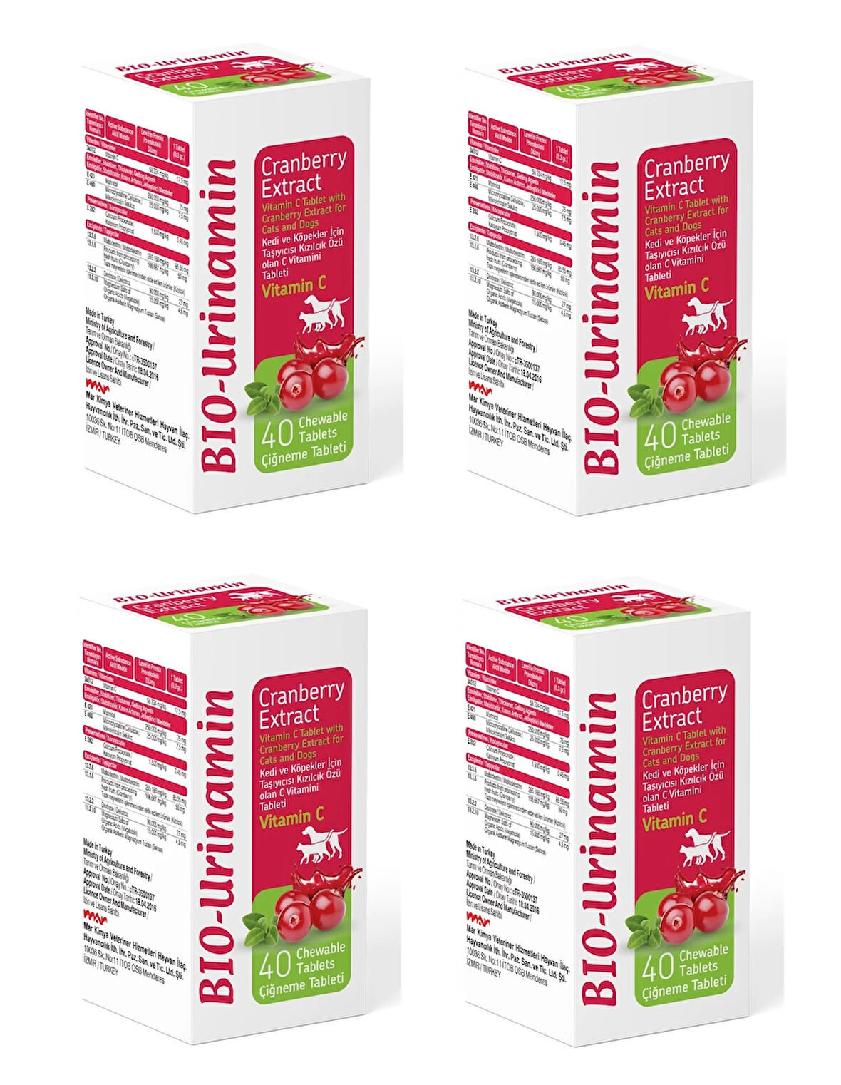 Bio PetActive Bio-Urinamin Kedi ve Köpekler İçin İdrar Yolu Sağlığı 40 Tablet 12 Gr. X 4 Adet