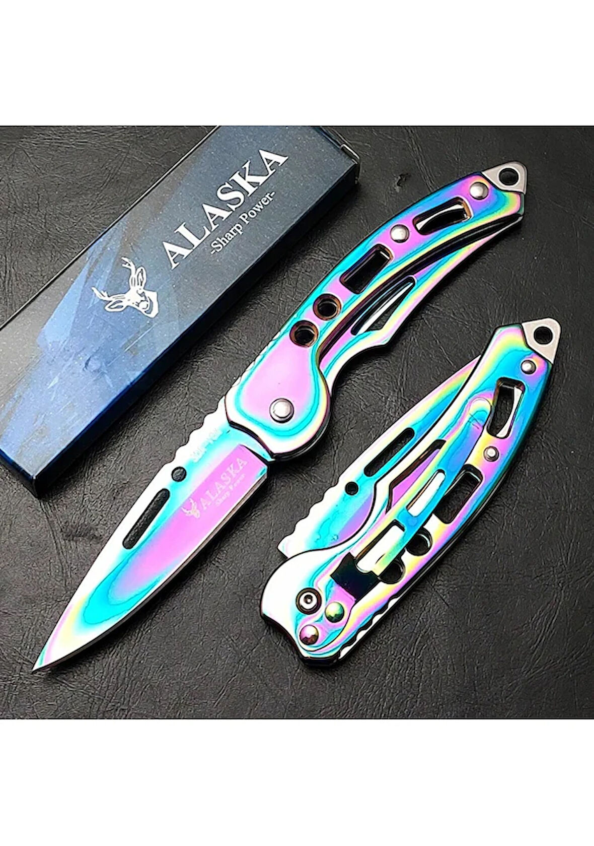 Kemer Klipsli Alaska Gökkuşağı Paslanmaz Çelik Cep Çakısı 15 CM 