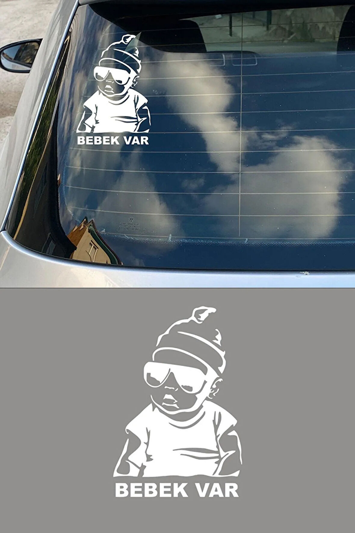 Arka Cam Beyaz Renk Arabada bebek Var Oto Sticker Etiket 20 CM