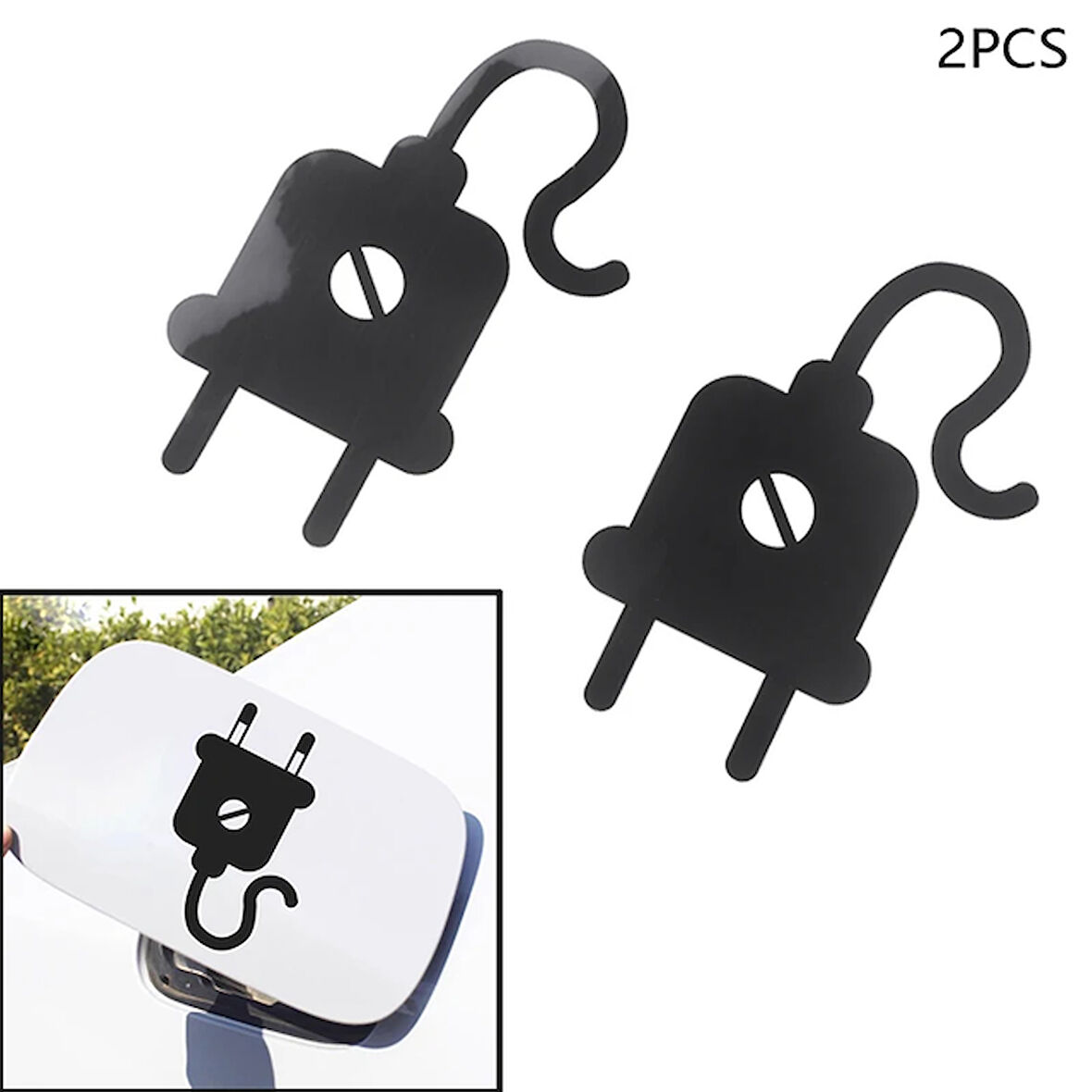 Elektrikli Araba Depo kapağı Fiş Priz Resmi Sticker Etiketi Sİyah Renk 14CM