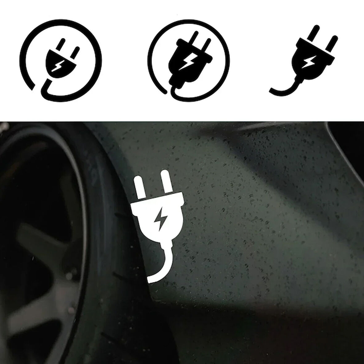 Elektrikli Araba Tampon Fiş Priz Logosu Sticker Etiket Beyaz 14 CM