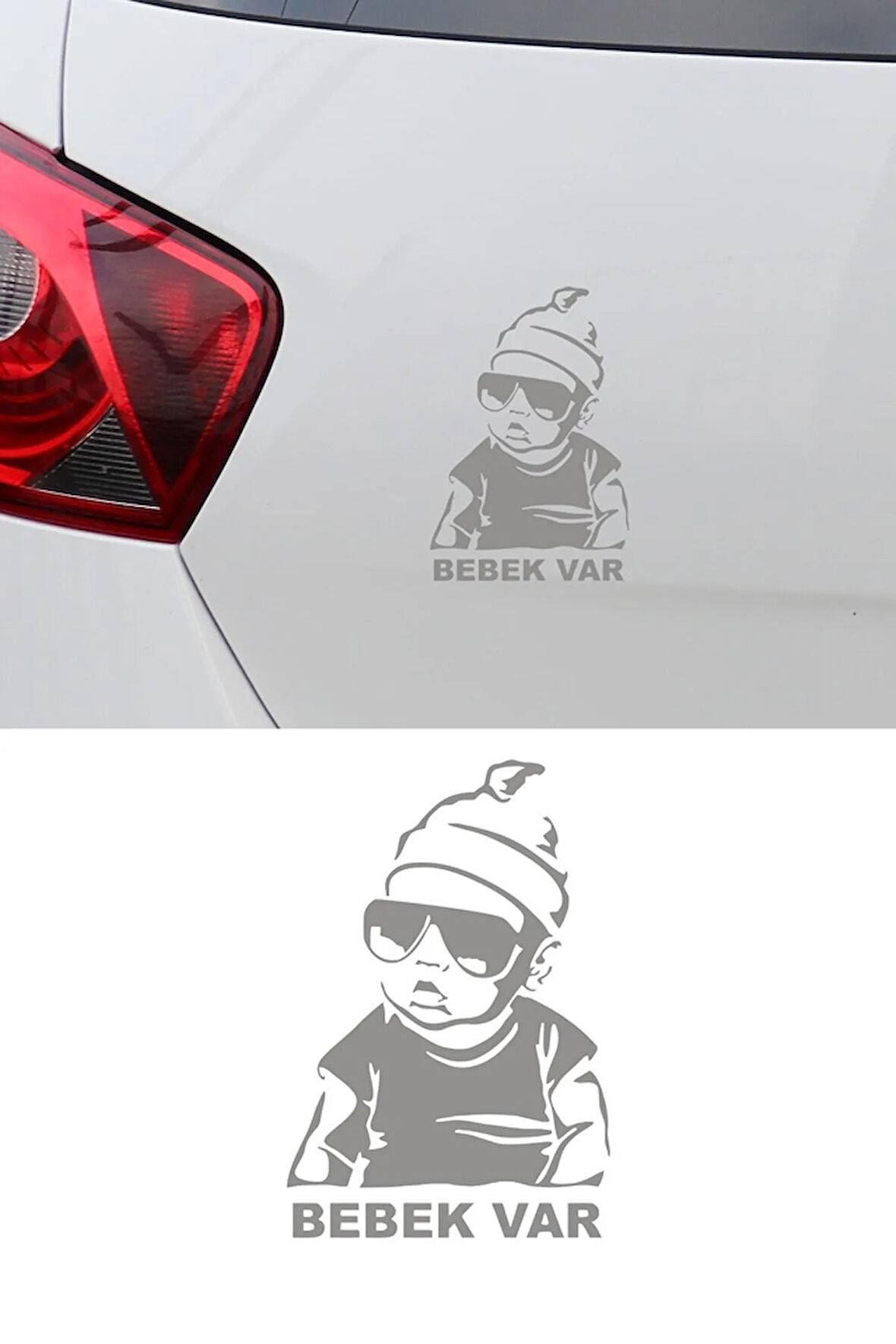Gri Renk Arabada bebek Var Oto Sticker Etiket 20 CM