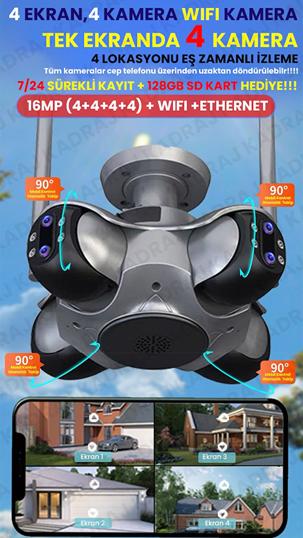 4 Kameralı Wifi - Kubbe Kamera – 360° Kör Noktasız Güvenlik Çözümü