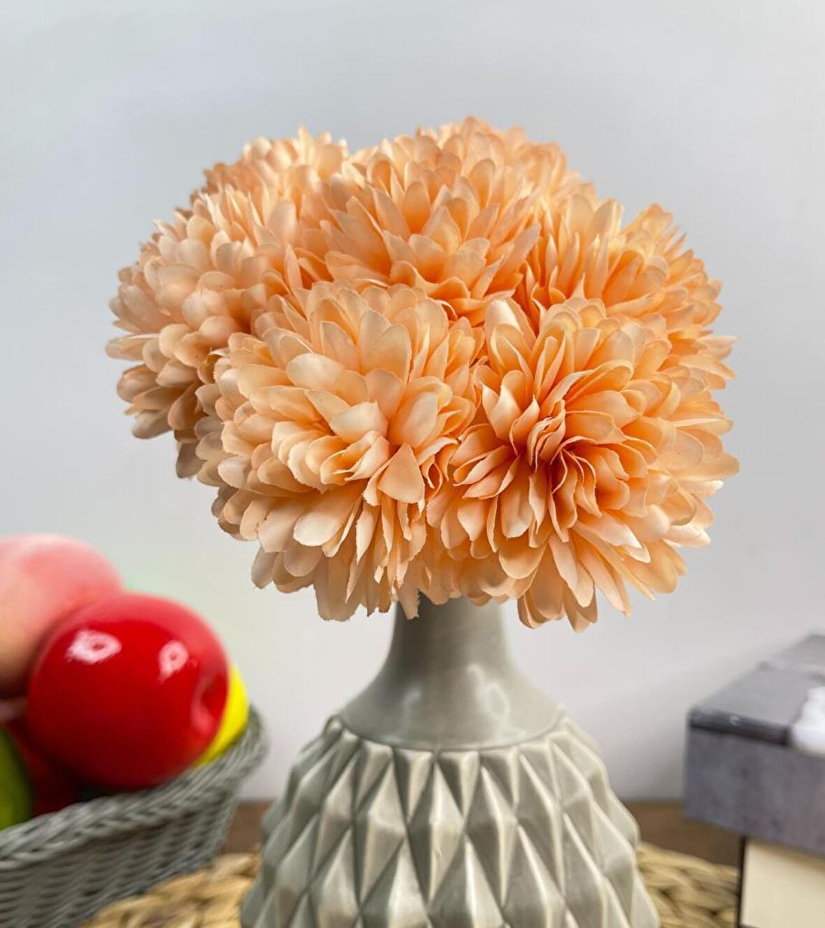 Yapay Çiçek Krizantem Kartopu Şampanya 7 Ayrı Tek Dal Demet