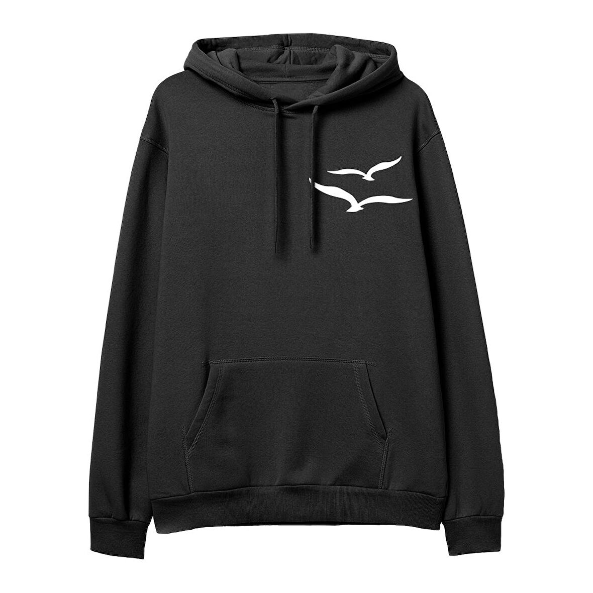 Gull  Baskılı Siyah Hoodie