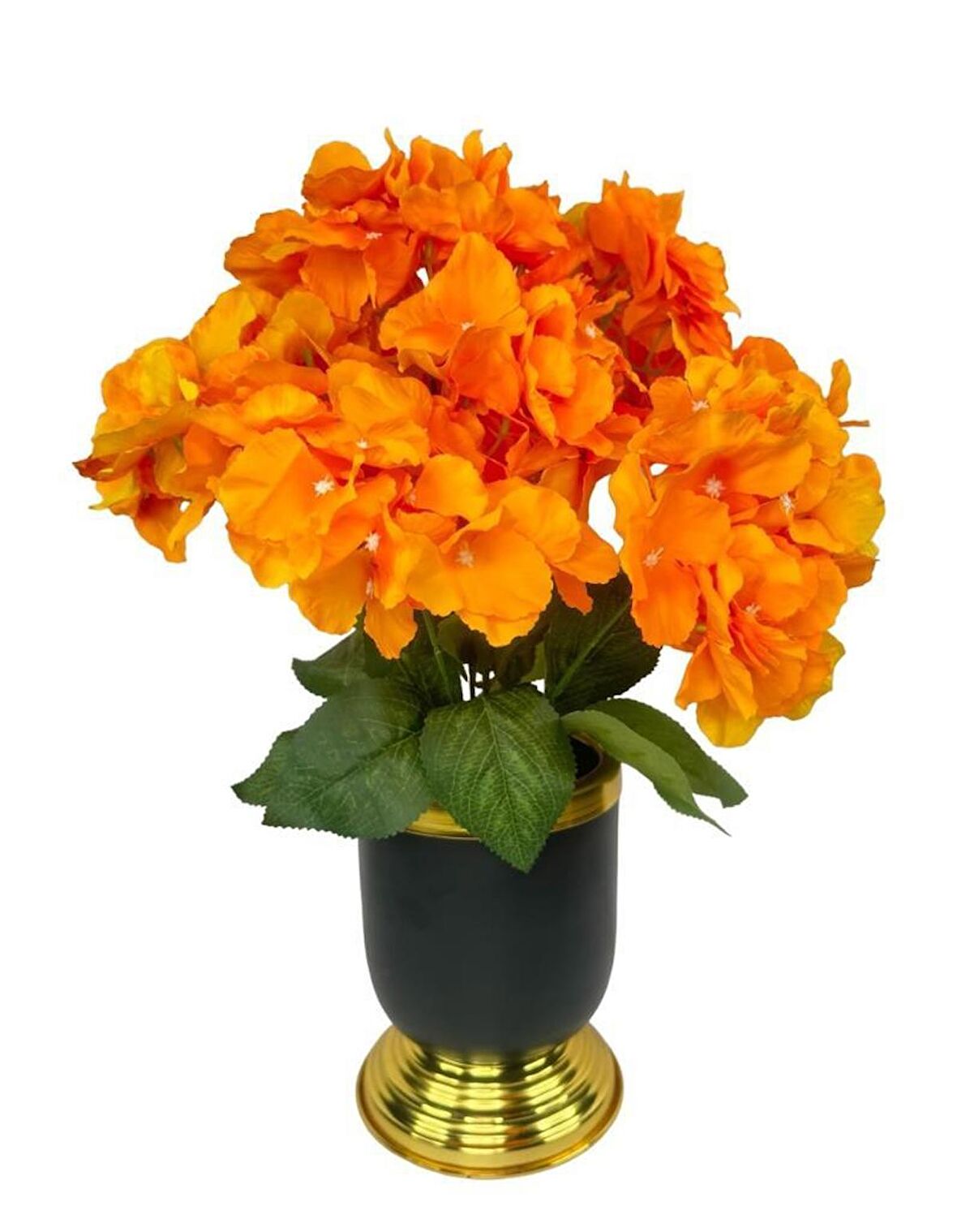 Yapay Çiçek Somon Ortanca Aranjmanı Siyah Gold Vazolu Masa Üstü Çiçeği Arajman