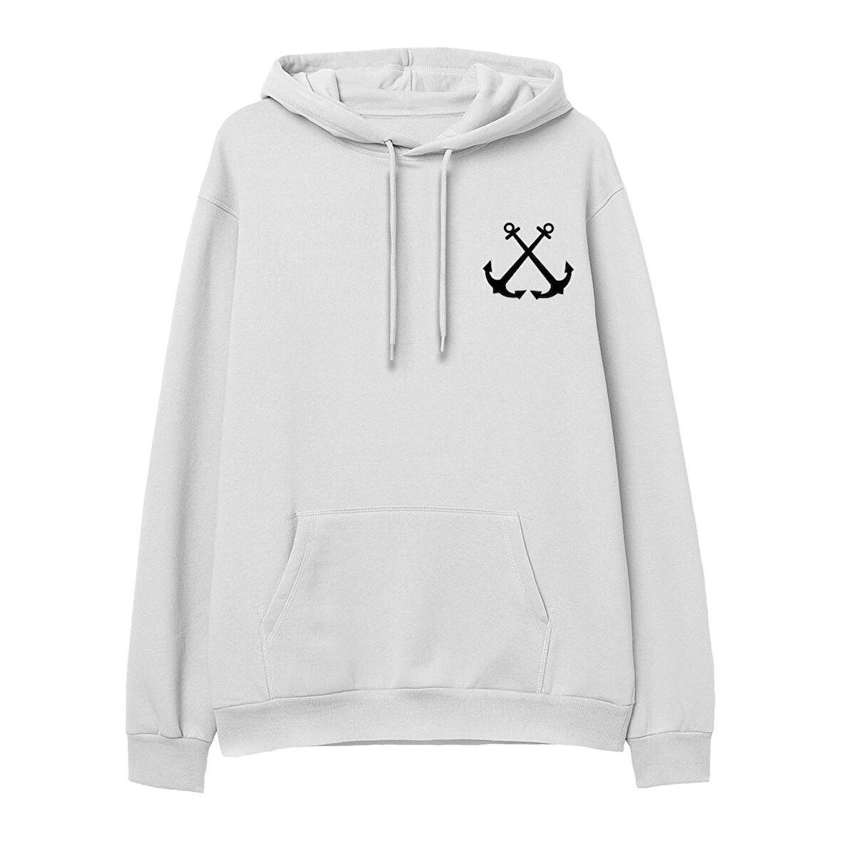 Anchor  Baskılı Beyaz Hoodie