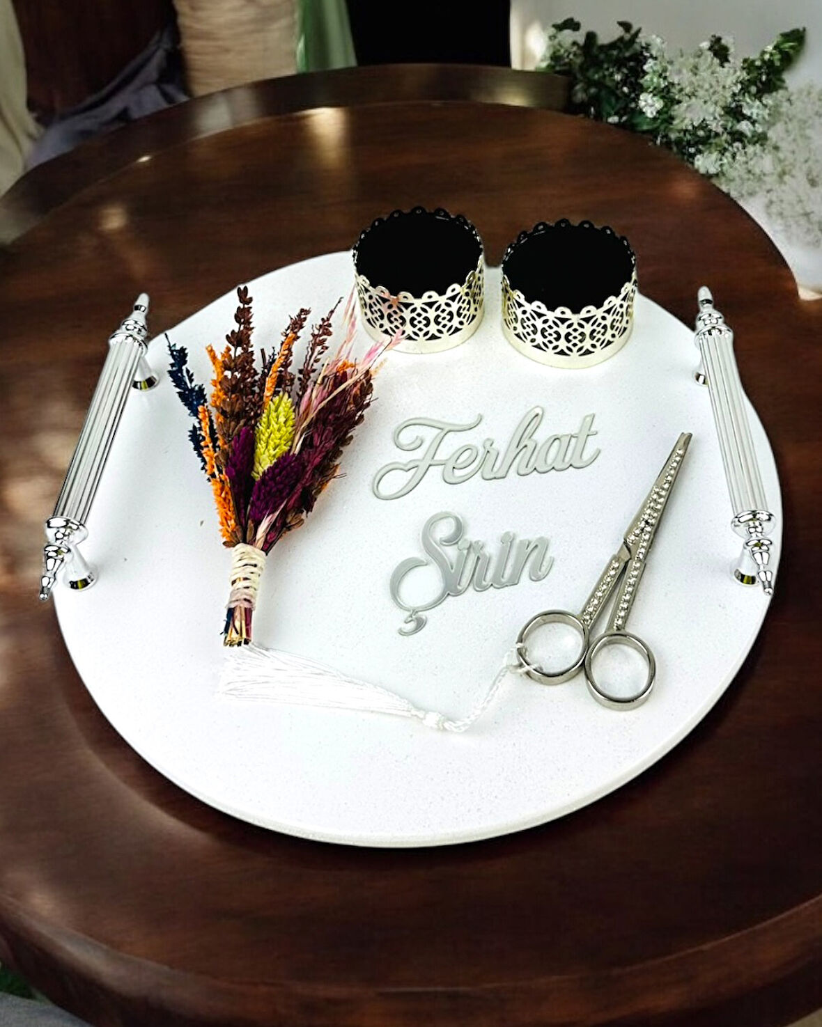 Adoration Polyester Gümüş Söz Nişan Tepsisi