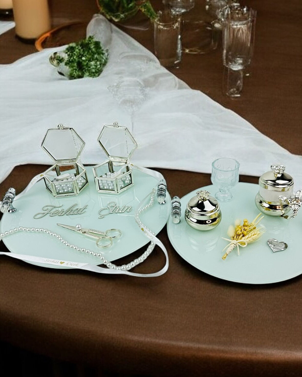 Cherish Söz Tepsisi ve Damat Kahve Fincan Tepsisi