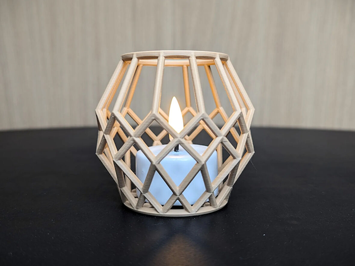 Geometrik Ahşap Doğal Pla Bakı Mumluk Şamdan Mum Led