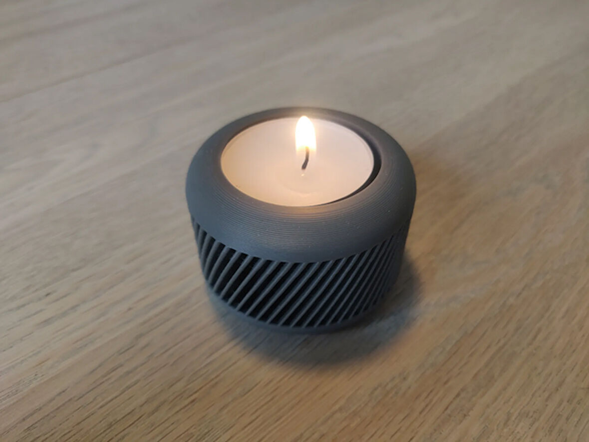 Mini Şamdan Mumluk Decor Mum Dahil Gri Renk Masa Dekor