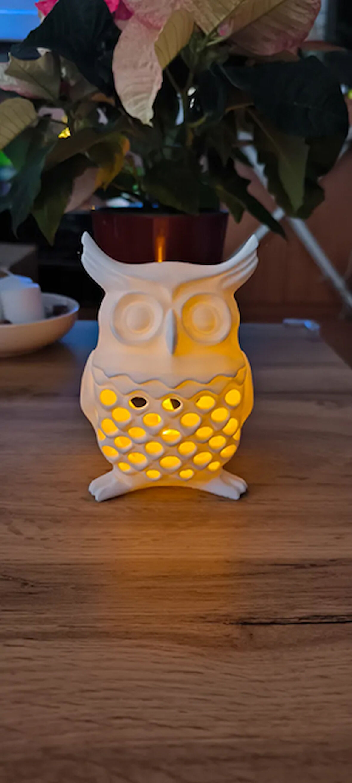 Minimalist tasarım Baykuş Led Mumluk Ahşap PLA Doğal Malzeme