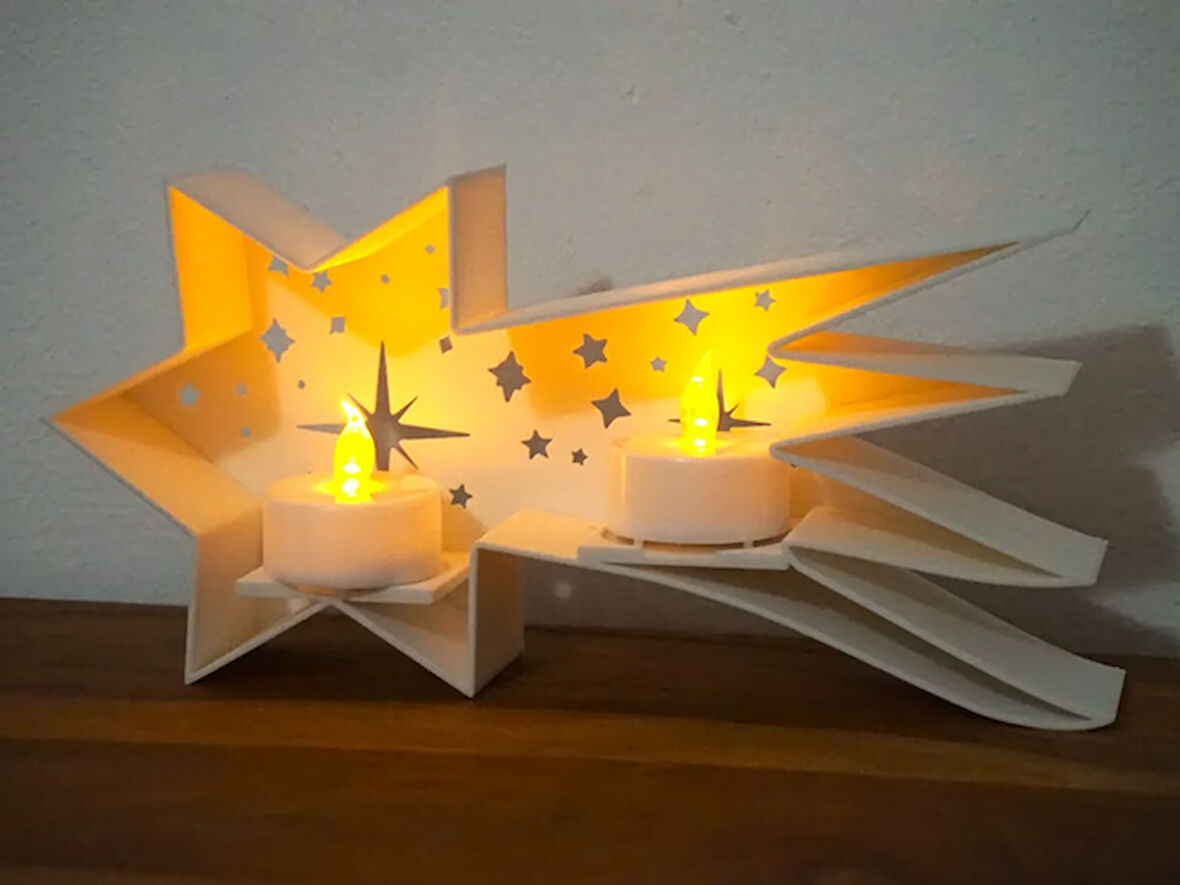Modern Tasarım Kuruklu Yıldız Mumluk Led Mum Şamdan Beyaz Renk