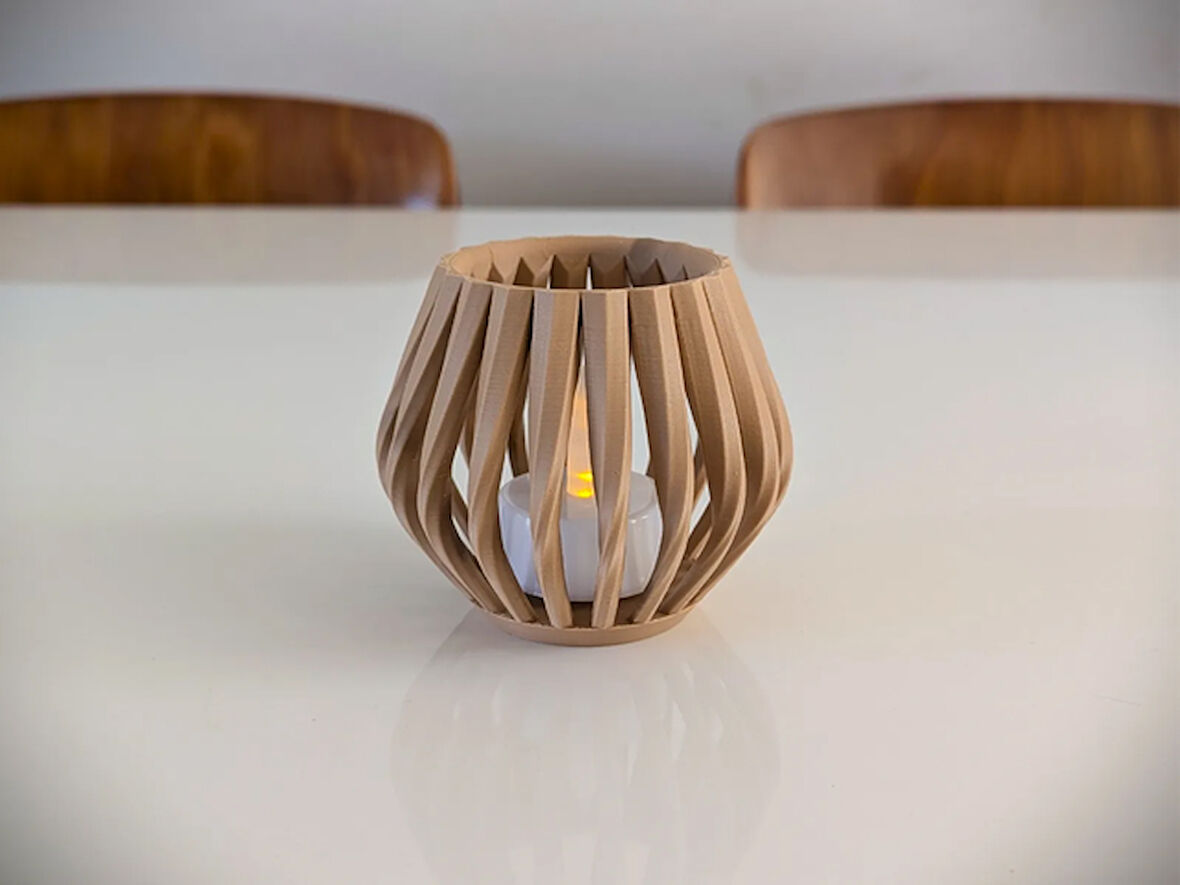 Modern Tea Light Mum Led Lamba Ampul Ahşap Renk Mumluk Şamdan Led