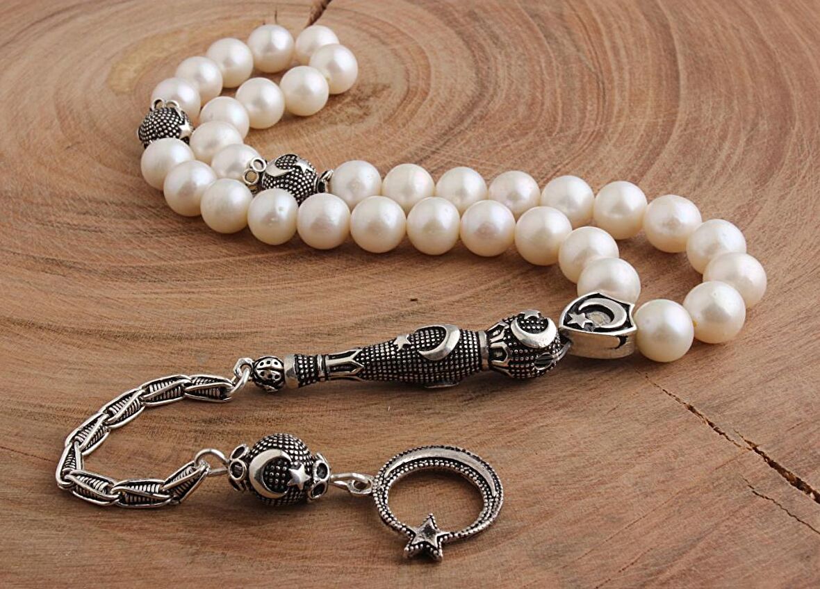 İnci Tesbih 925 Ayar Gümüş Püskül ve Gümüş İmameli H874512