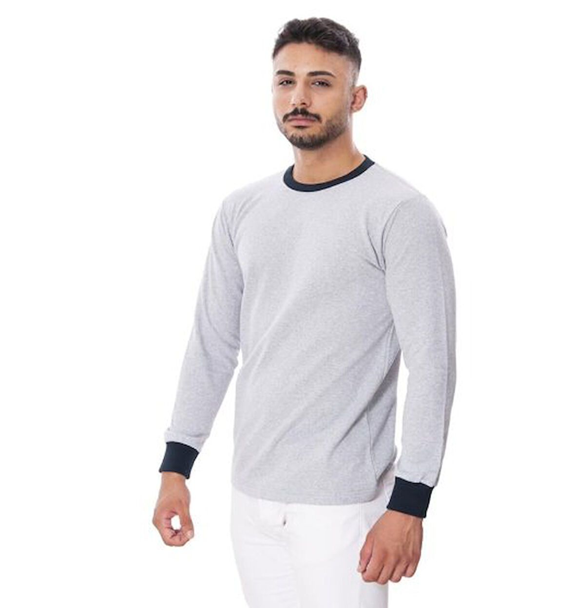 SIFIR YAKA İKİ İPLİK SWEAT GRİ XLARGE