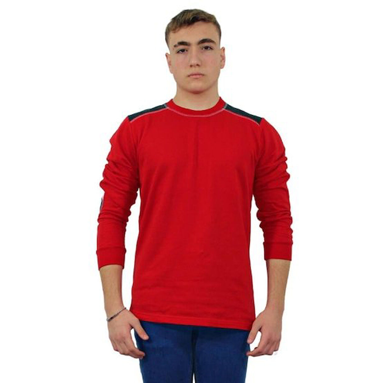 SIFIR YAKA İKİ İPLİK SWEAT KIRMIZI LARGE