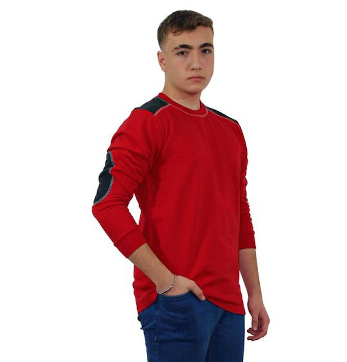 SIFIR YAKA İKİ İPLİK SWEAT KIRMIZI 2XL