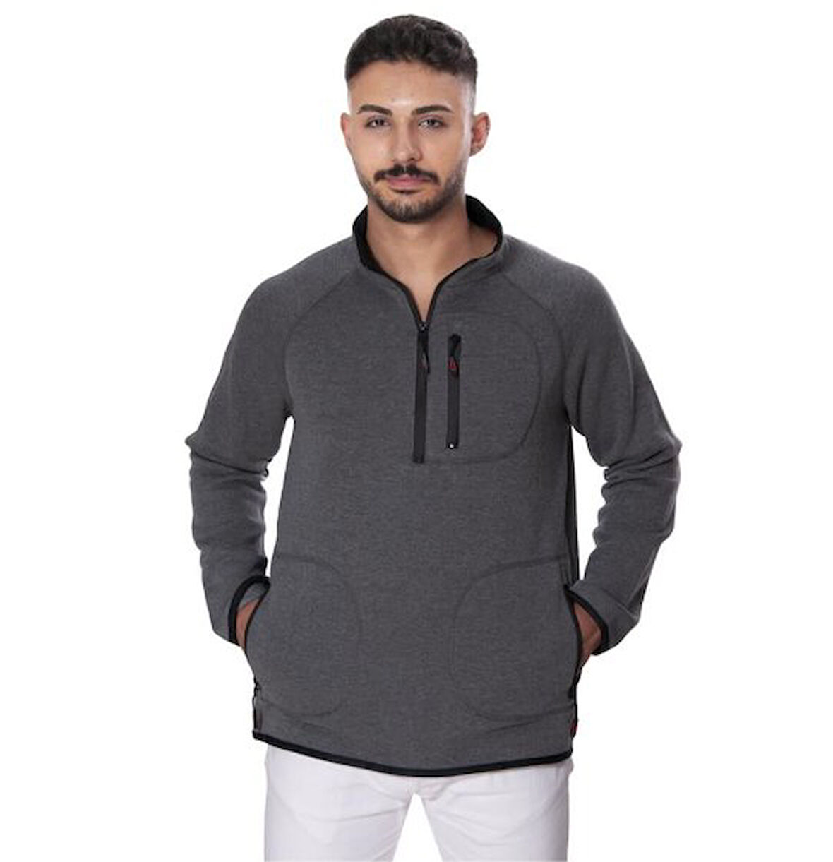 ÜÇ İPLİK SWEAT CEPLİ FERMUARLI FÜME 3XL