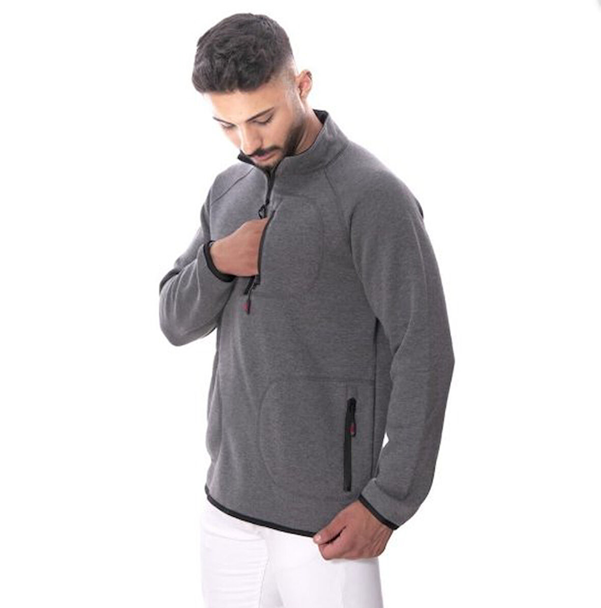 ÜÇ İPLİK SWEAT CEPLİ FERMUARLI FÜME XSMALL