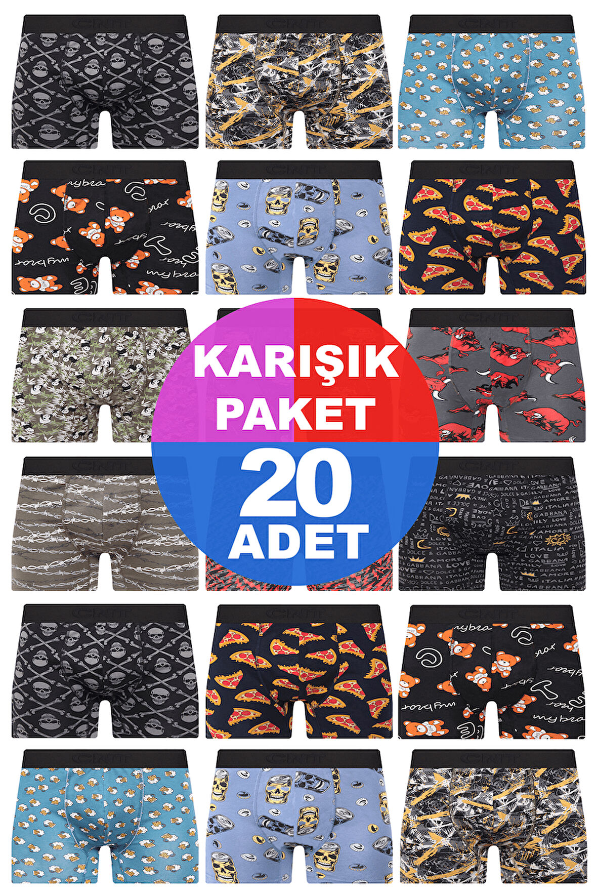 Erkek 20 Adet Rastgele Sürpriz Desenli Boxer - Özel Gizemli Paketinde Sürpriz Boxer