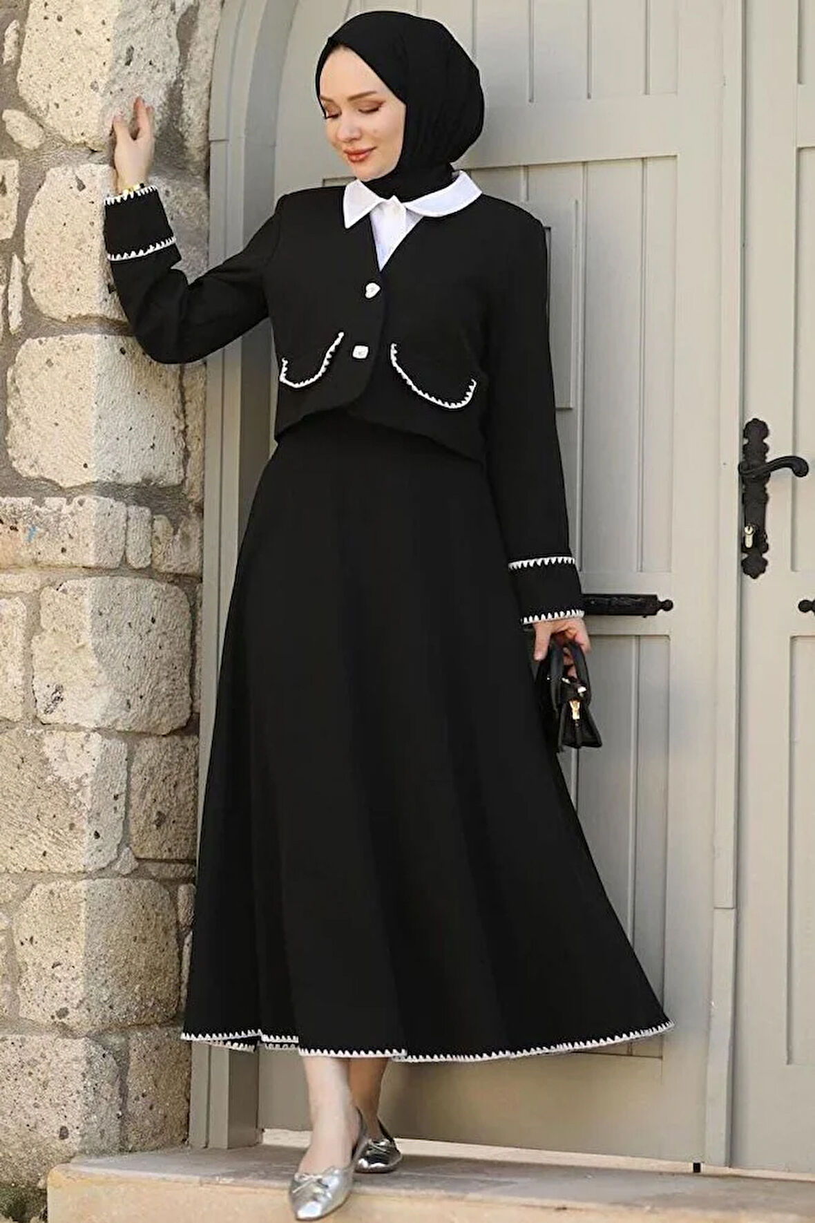 İşleme Detaylı Etekli Takım Bordo