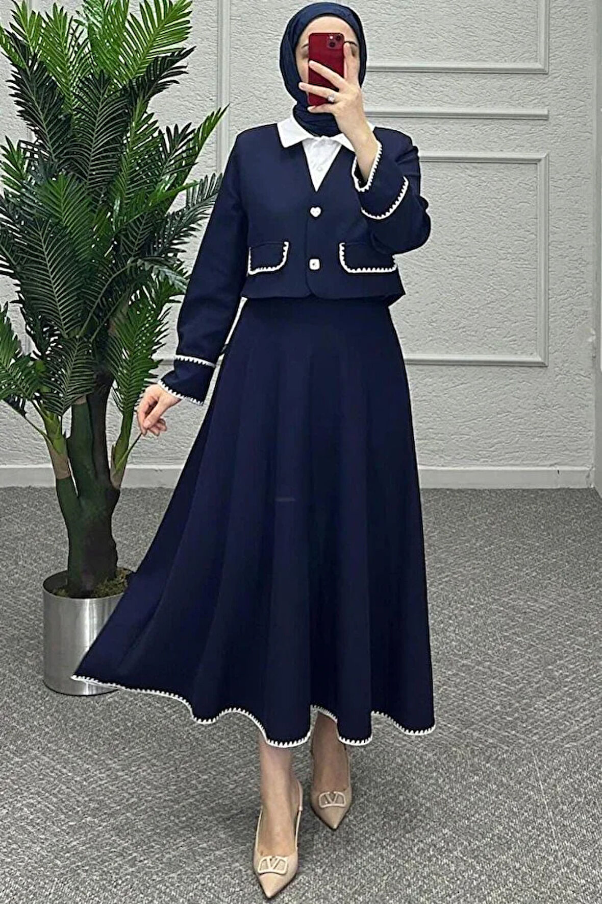 İşleme Detaylı Etekli Takım Bordo