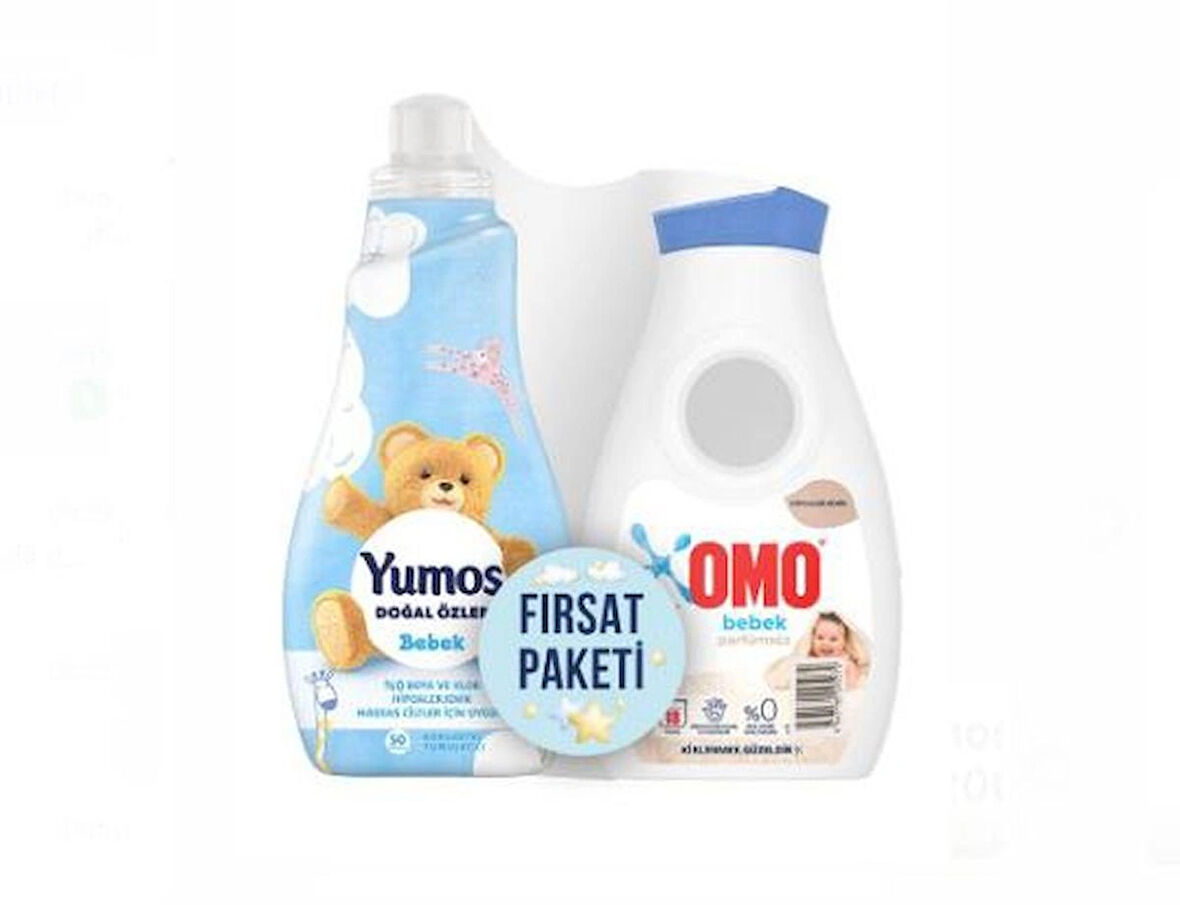 FIRSAT ÜRÜN Omo Bebek Sıvı Deterjan 900 ml + Yumoş Doğal Özler Konsantre Yumuşatıcı Bebek 1200 ml