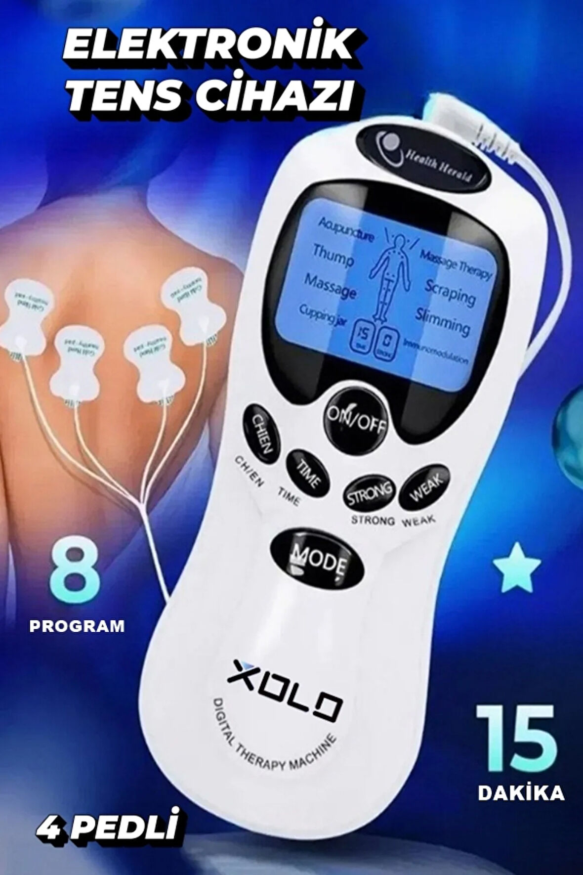 Dijital Portatif Tens Ems Masaj Cihazı, Fonksiyonel Kolay Kullanım 2 Kanal 8 Program