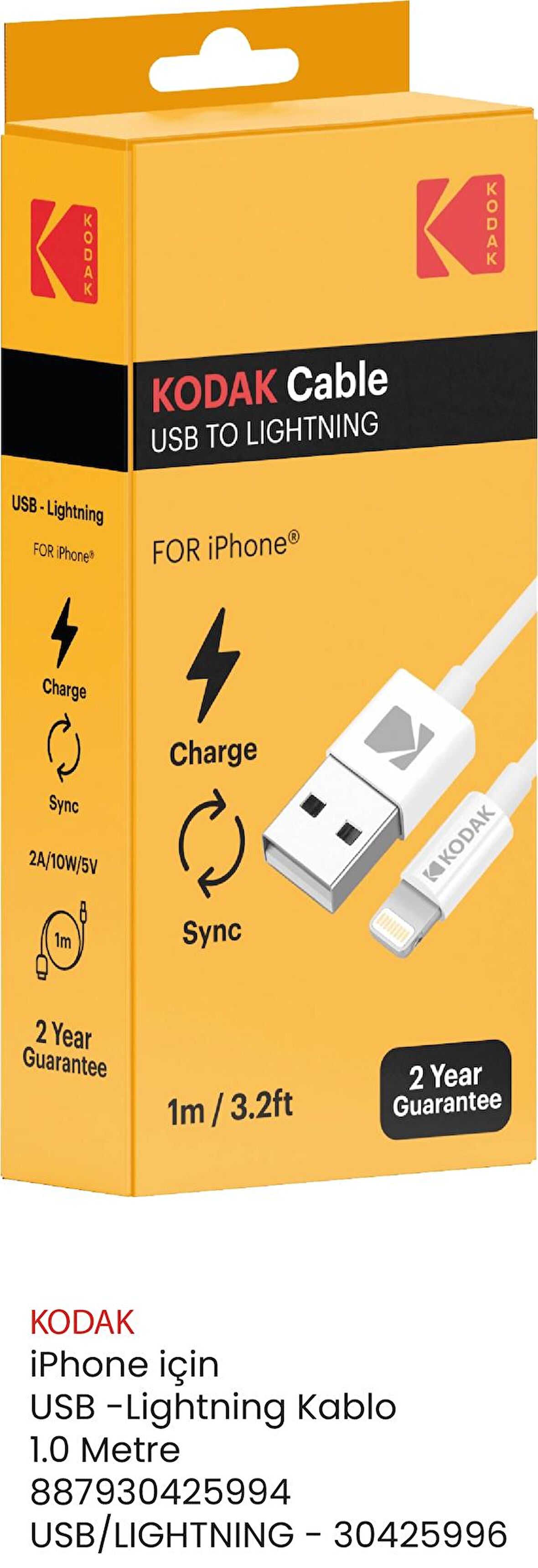 KODAK IPHONE IÇIN USB LIGHTNING KABLO 1.0 METRE