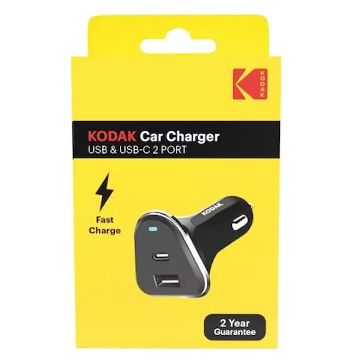 Kodak Car Charger Usb ve Usb-C 2 Port Araç Şarj Çakmak Giriş