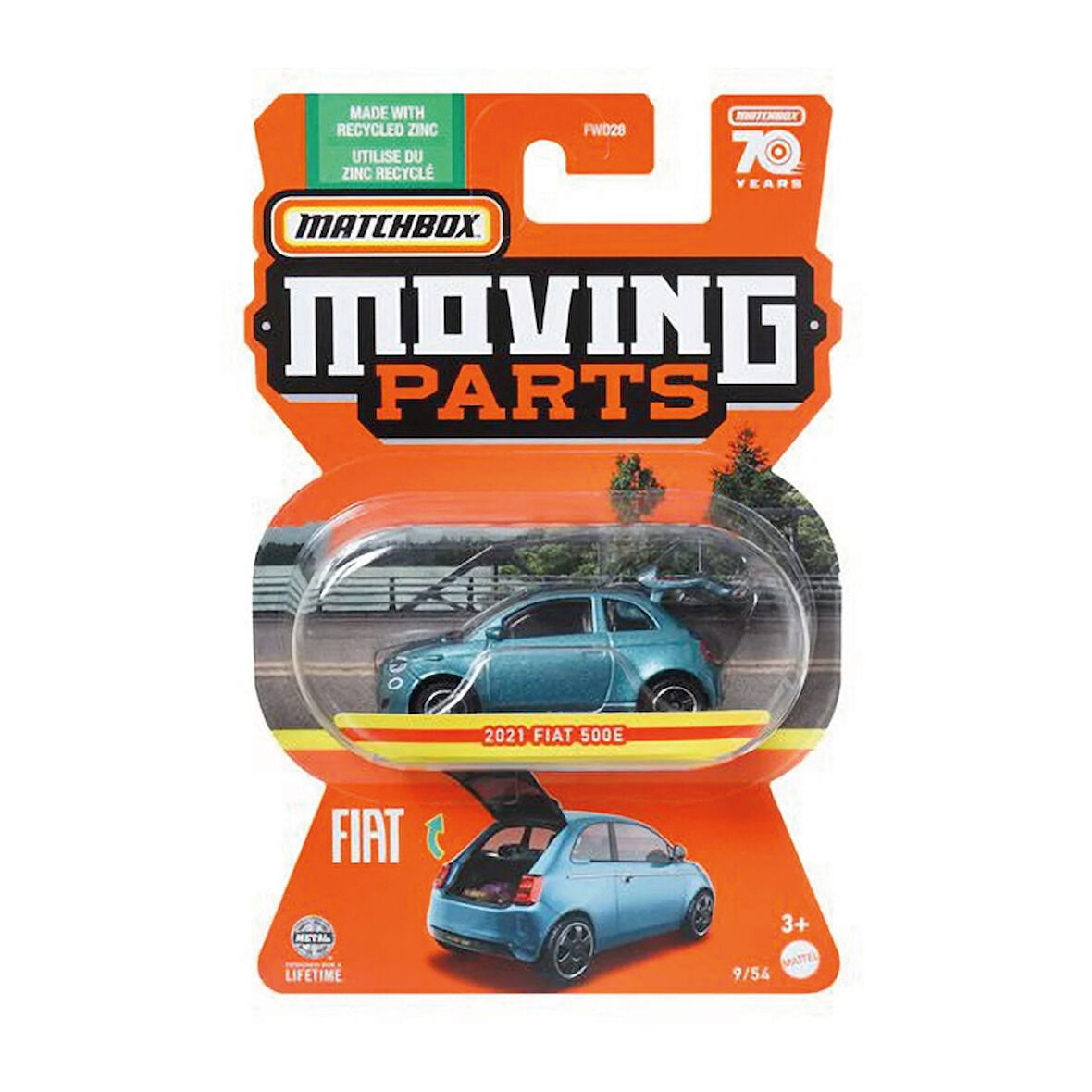 Matchbox 1/64 Ölçek Moving Parts Uzun Kart Araçlar HLF94 2021 Fiat 500E